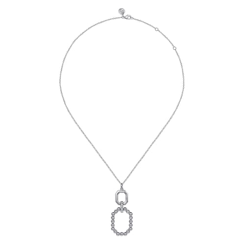 925 Sterling Silver Octagon White Sapphire Bujukan Drop Pendant Necklace