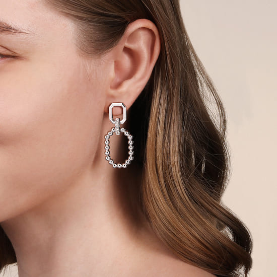 925 Sterling Silver Octagon White Sapphire Bujukan Stud Drop Earrings angle 2 925 Sterling Silver Octagon White Sapphire Bujukan Stud Drop Earrings angle 2