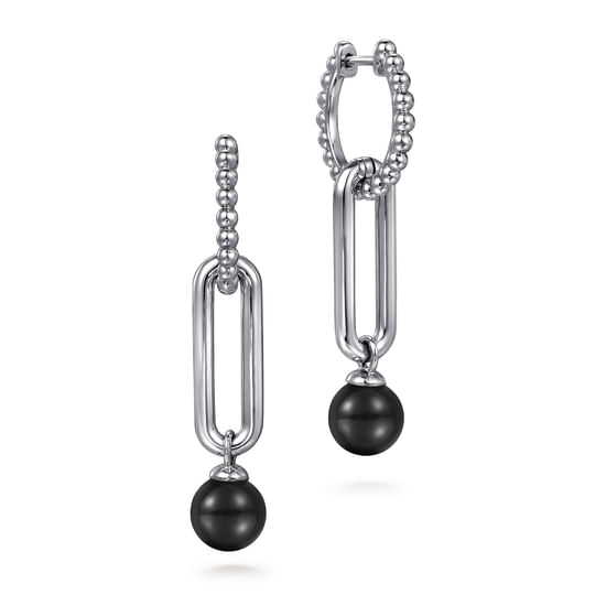 Gabriel - 925 Sterling Silver Onyx Bujukan Huggie Drop Earrings