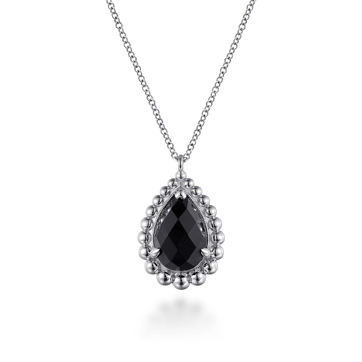 925 Sterling Silver Onyx Bujukan Pear Shape Necklace With Pattern