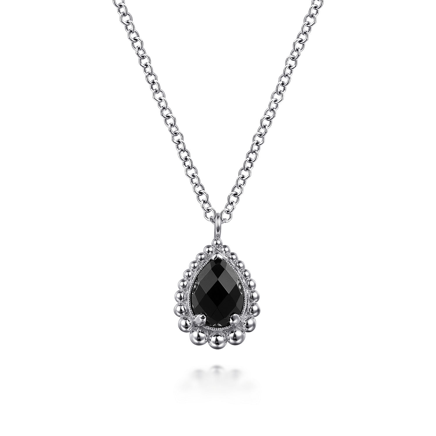 Gabriel - 925 Sterling Silver Onyx Bujukan Pear Shape Necklace With Pattern