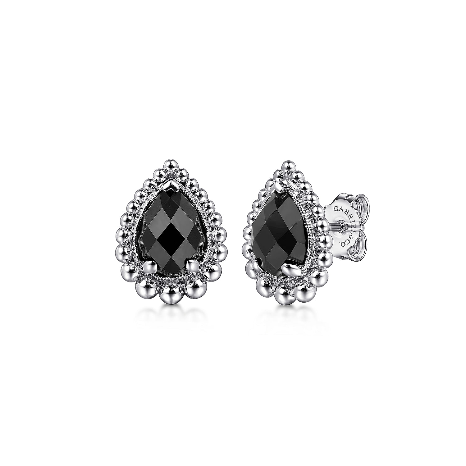 925 Sterling Silver Onyx Bujukan Pear Shape Stud Earrings With Pattern