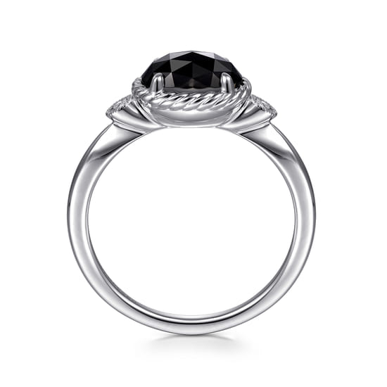 925 Sterling Silver Onyx and Diamond Ring angle 2