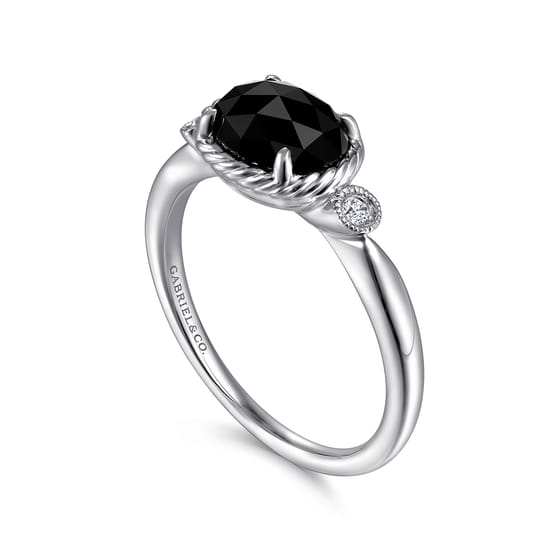 925 Sterling Silver Onyx and Diamond Ring angle 3