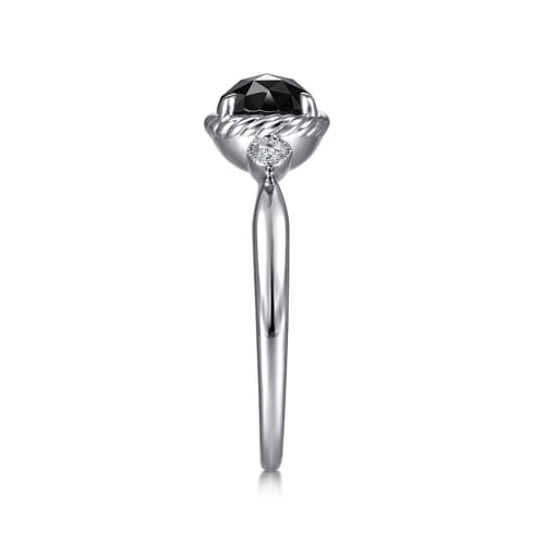 925 Sterling Silver Onyx and Diamond Ring