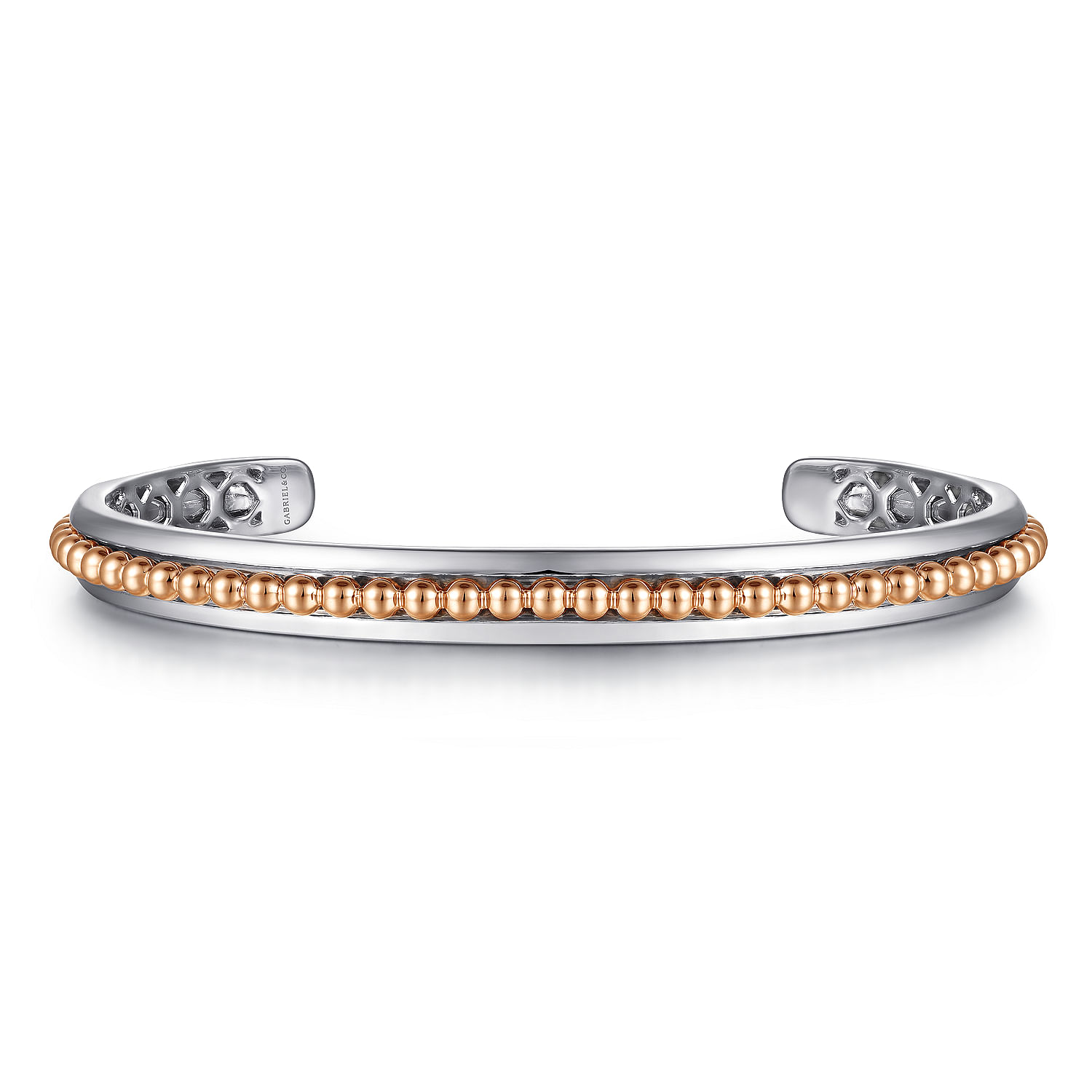 925 Sterling Silver Open Cuff Bracelet with 14K Rose Gold Beads