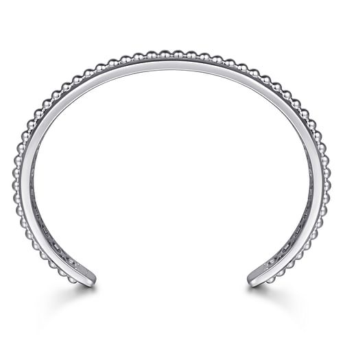 925 Sterling Silver Open Cuff Bracelet with Beaded Center