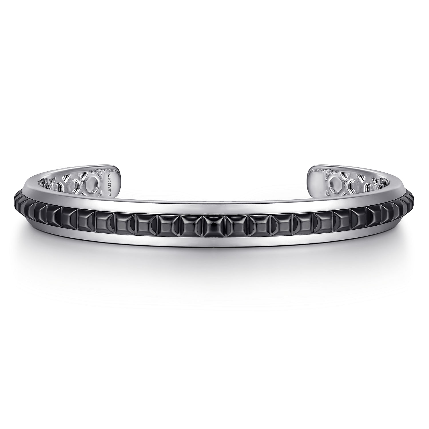 925 Sterling Silver Open Cuff Bracelet with Black Grommets