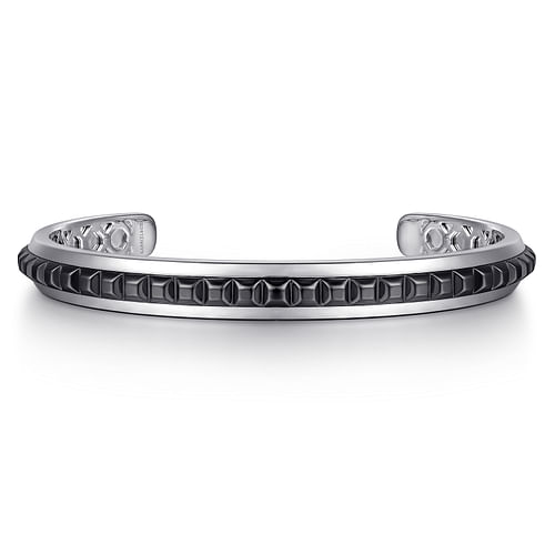 925 Sterling Silver Open Cuff Bracelet with Black Grommets