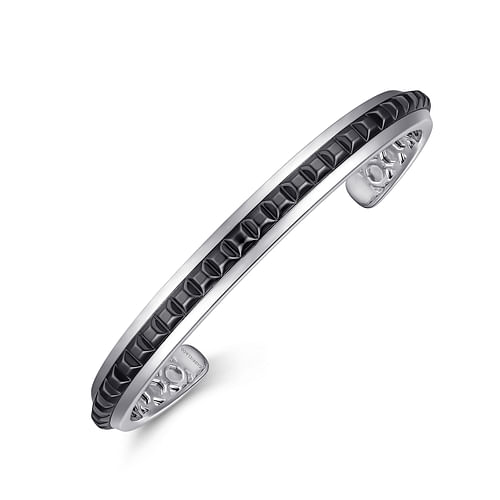 925 Sterling Silver Open Cuff Bracelet with Black Grommets