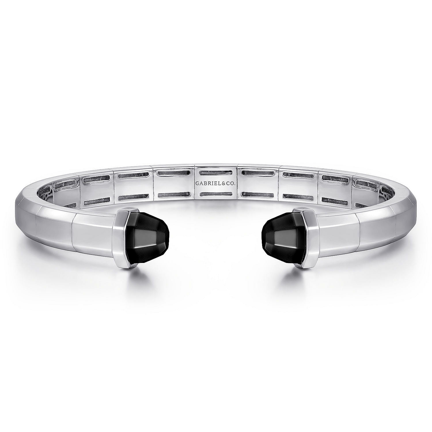 925 Sterling Silver Open Cuff Bracelet with Black Onyx Stones