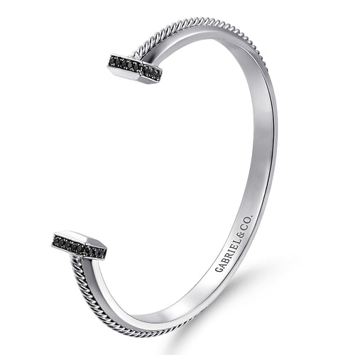 925 Sterling Silver Open Cuff Bracelet with Black Spinel