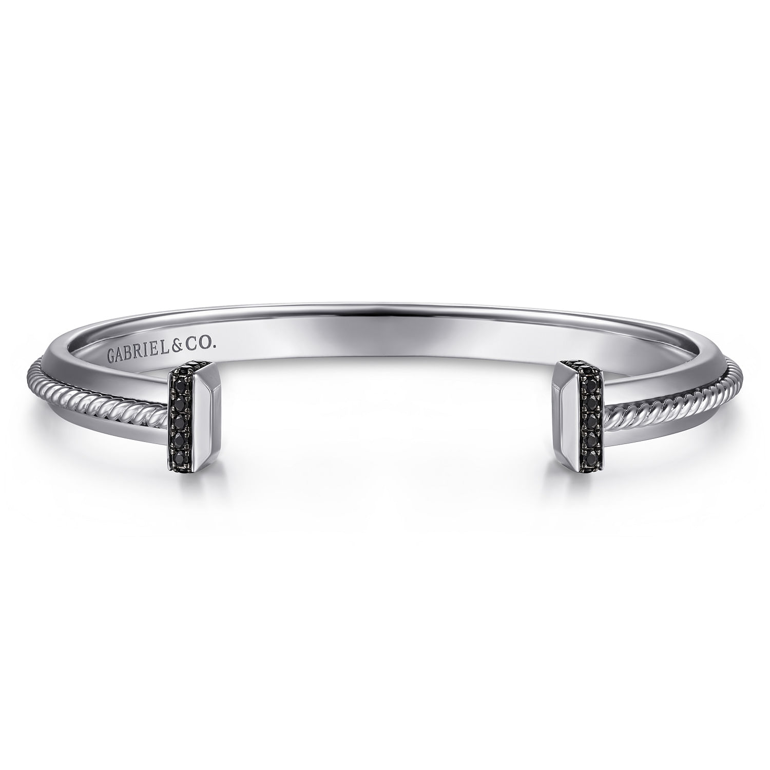 925 Sterling Silver Open Cuff Bracelet with Black Spinel