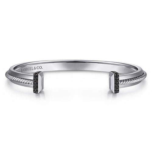 925 Sterling Silver Open Cuff Bracelet with Black Spinel