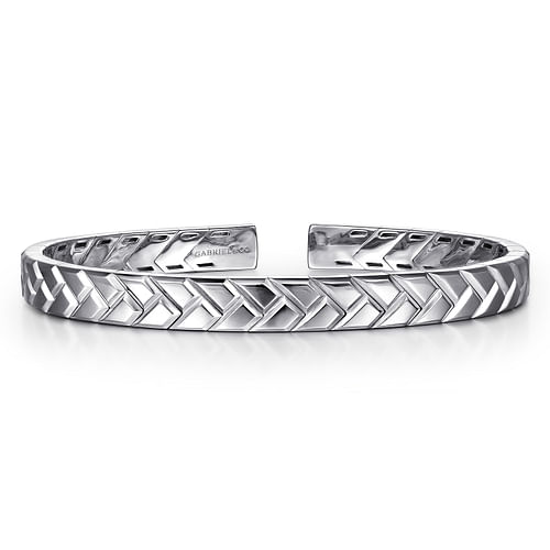 925 Sterling Silver Open Herringbone Cuff Bangle