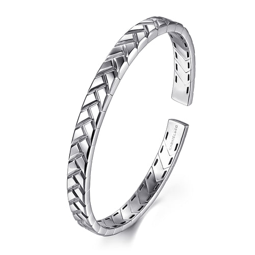 925 Sterling Silver Open Herringbone Cuff Bangle