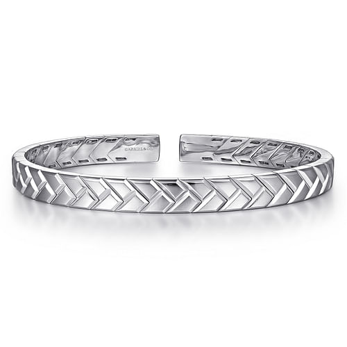 925 Sterling Silver Open Herringbone Cuff Bangle