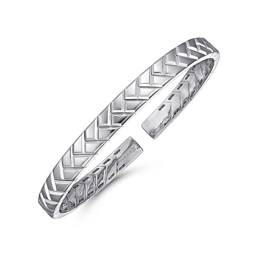 925 Sterling Silver Open Herringbone Cuff Bangle