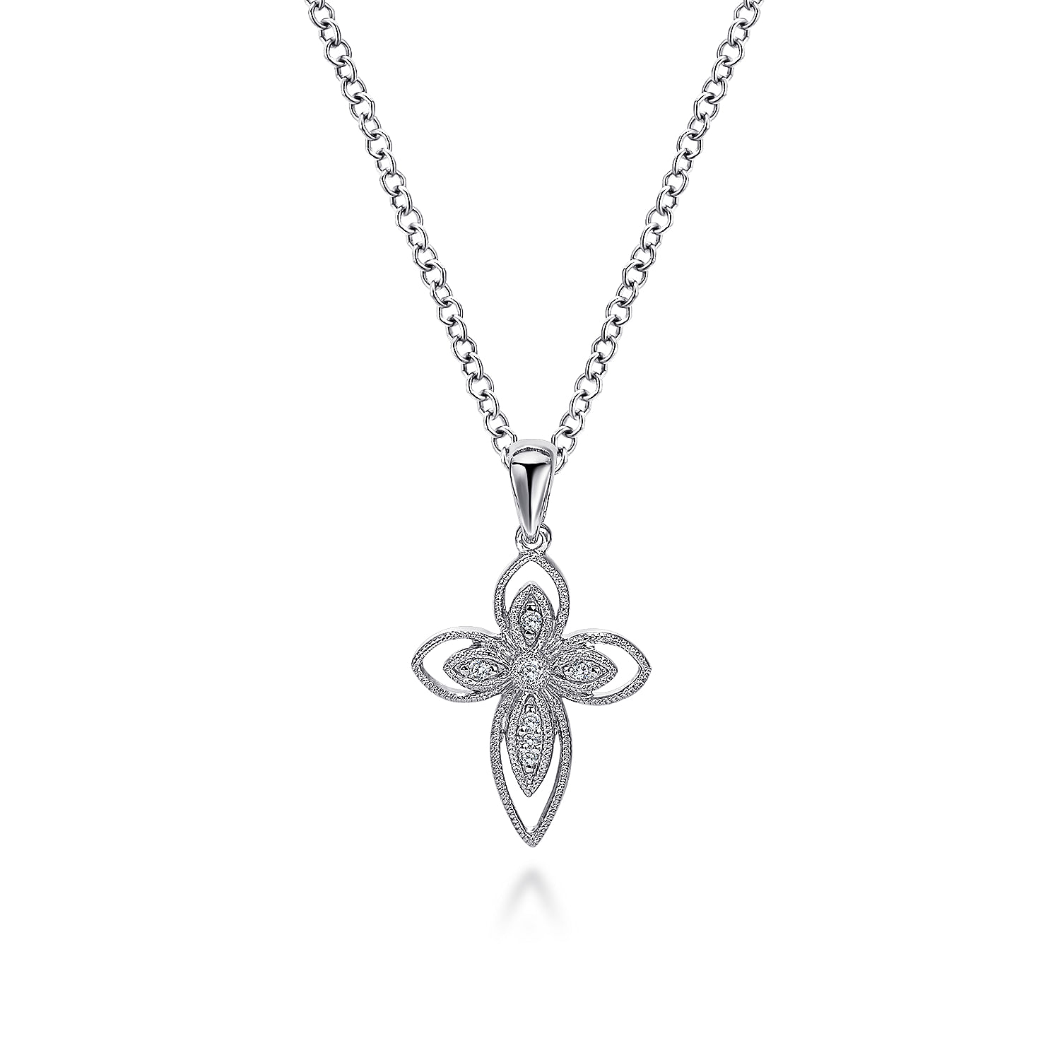 Gabriel - 925 Sterling Silver Openwork Diamond Cross Necklace