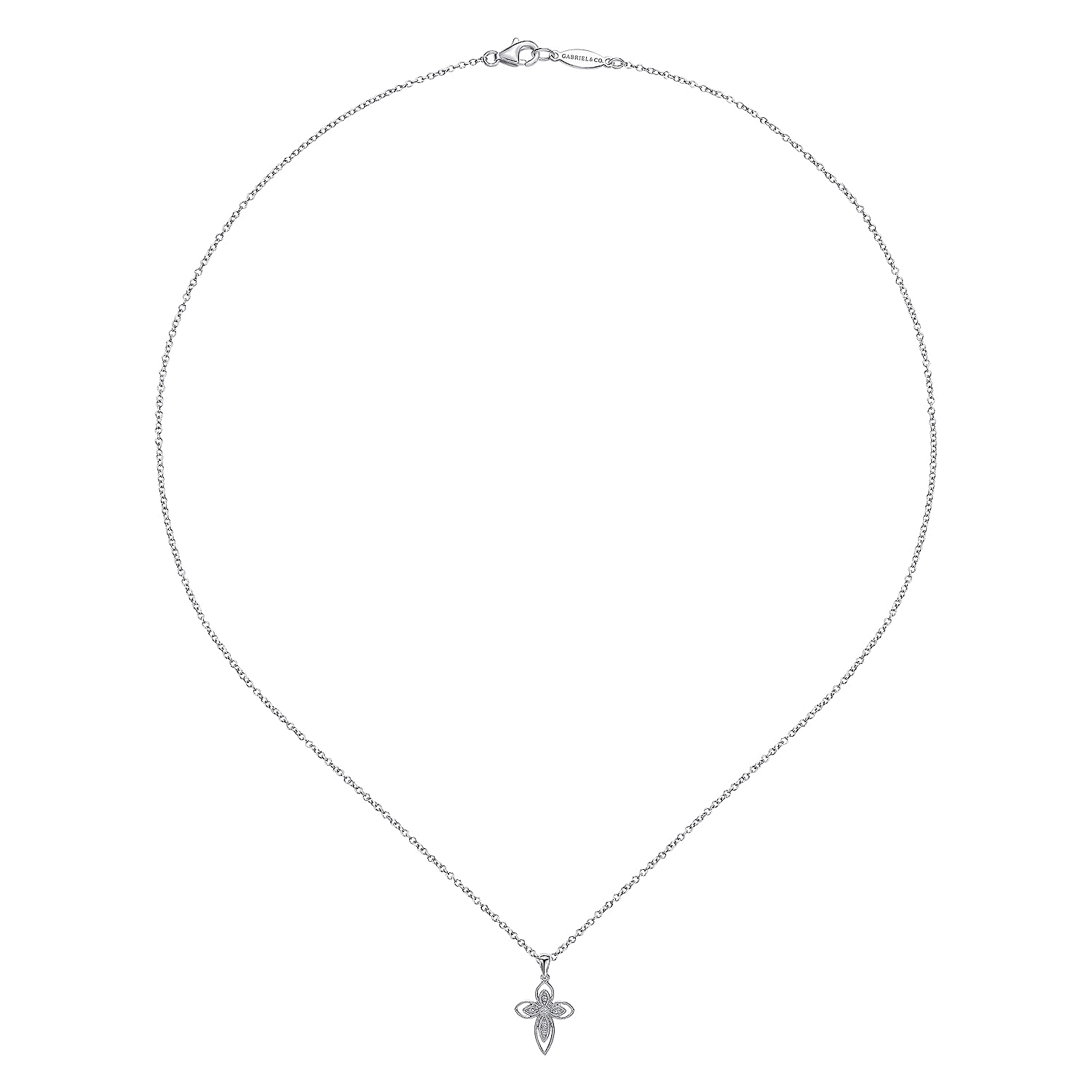 925 Sterling Silver Openwork Diamond Cross Necklace
