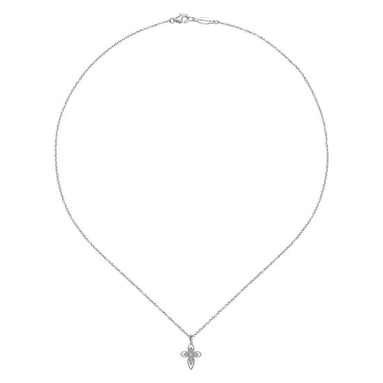 925 Sterling Silver Openwork Diamond Cross Necklace angle 2