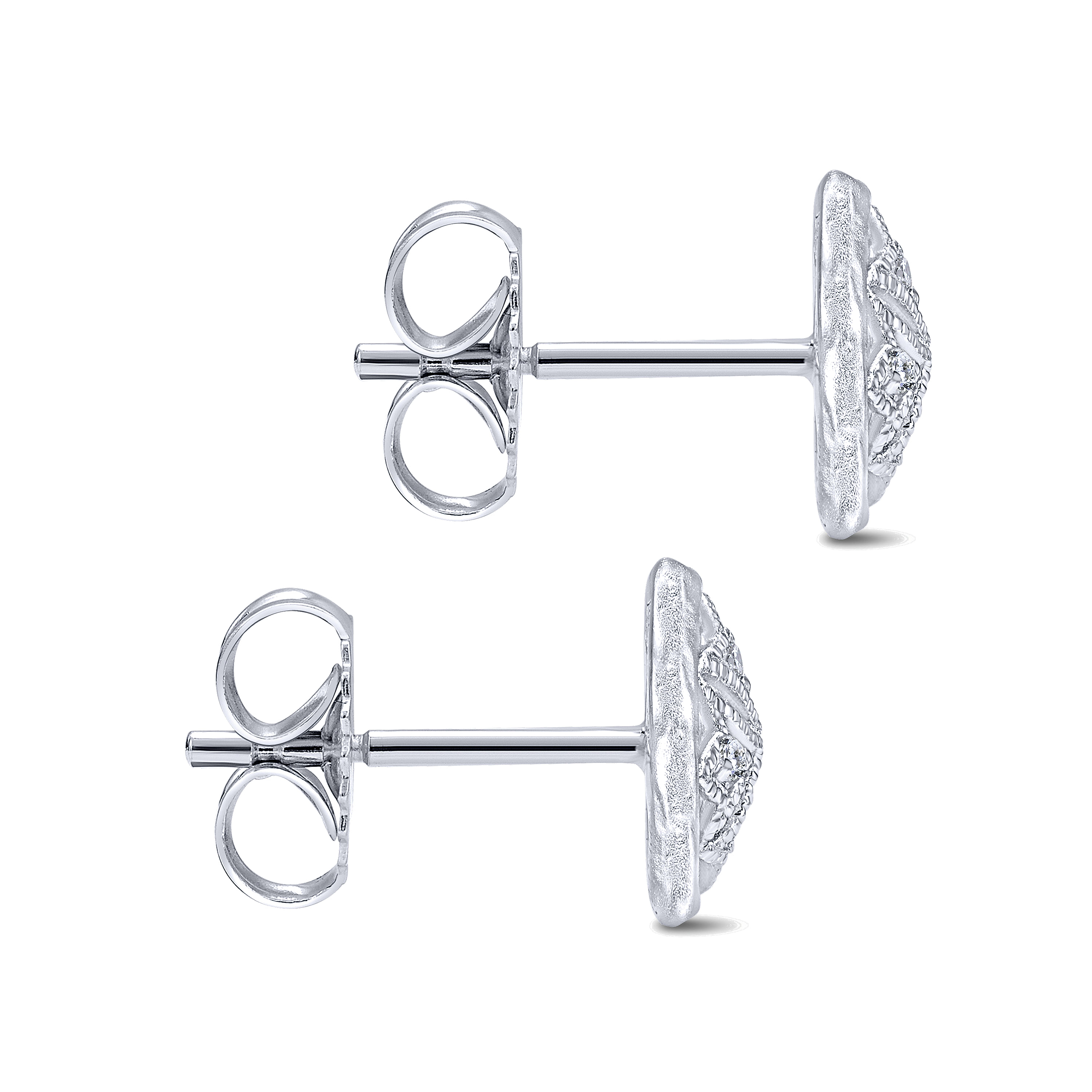 925 Sterling Silver Openwork Stud Earrings with Diamond Accents