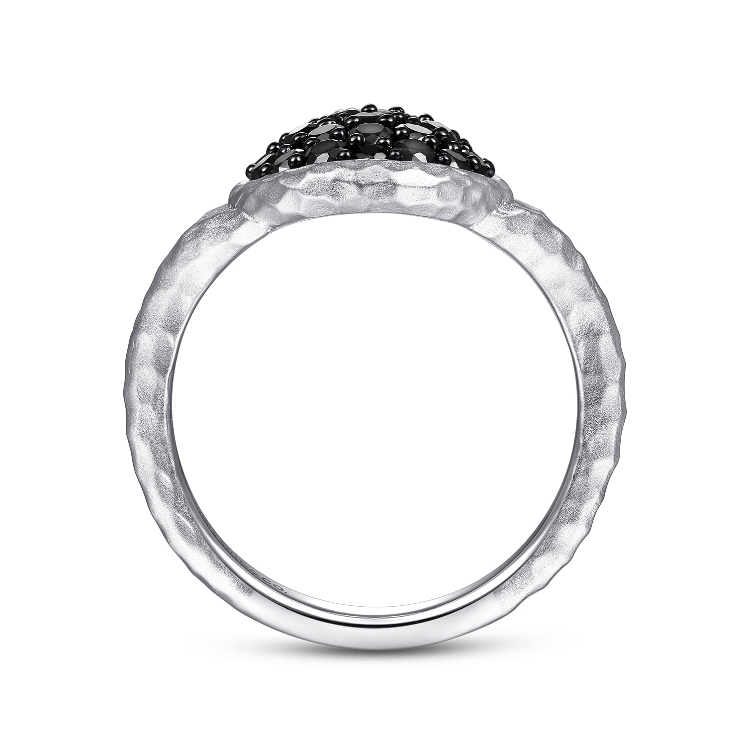 925 Sterling Silver Oval Black Spinel Pavé Ring