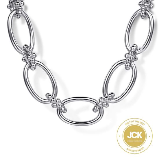 Gabriel - 925 Sterling Silver Oval Link Chain Necklace with Bujukan Connectors