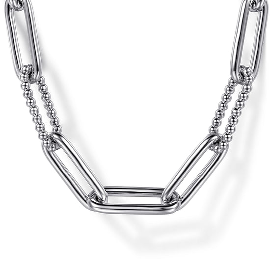 Gabriel - 925 Sterling Silver Oval Link Chain Necklace with Bujukan Stations