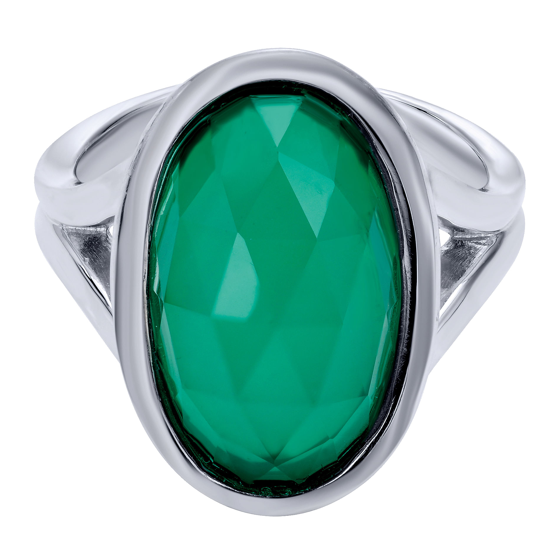 925 Sterling Silver Oval Rock Crystal & Green Onyx Ring