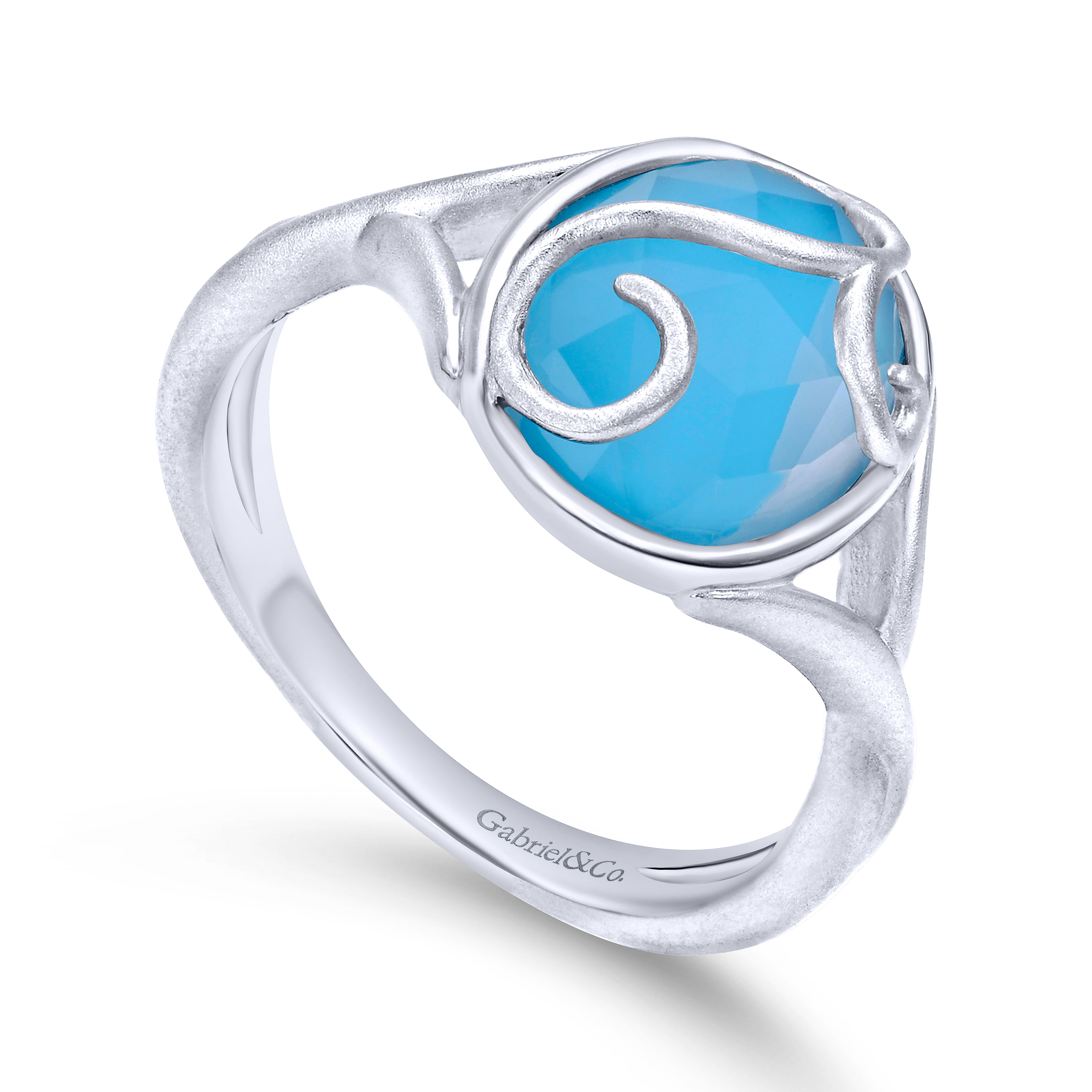 925 Sterling Silver Oval Rock Crystal/Turquoise Swirl Ring