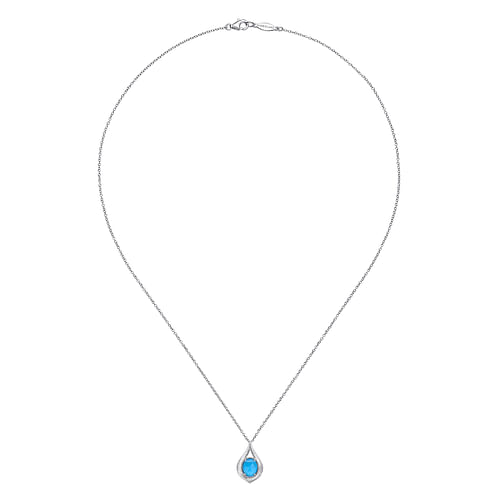 925 Sterling Silver Oval Rock Crystal and Turquoise Teardrop Pendant Necklace