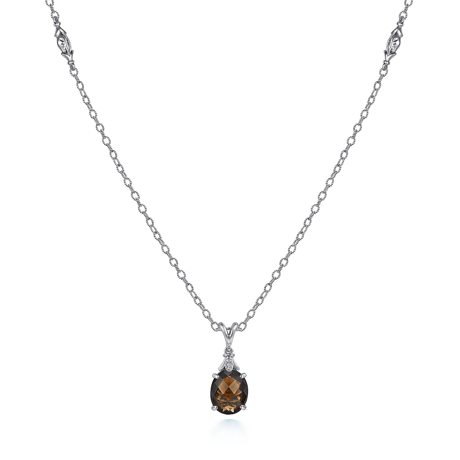 925 Sterling Silver Oval Smoky Quartz Pendant Necklace