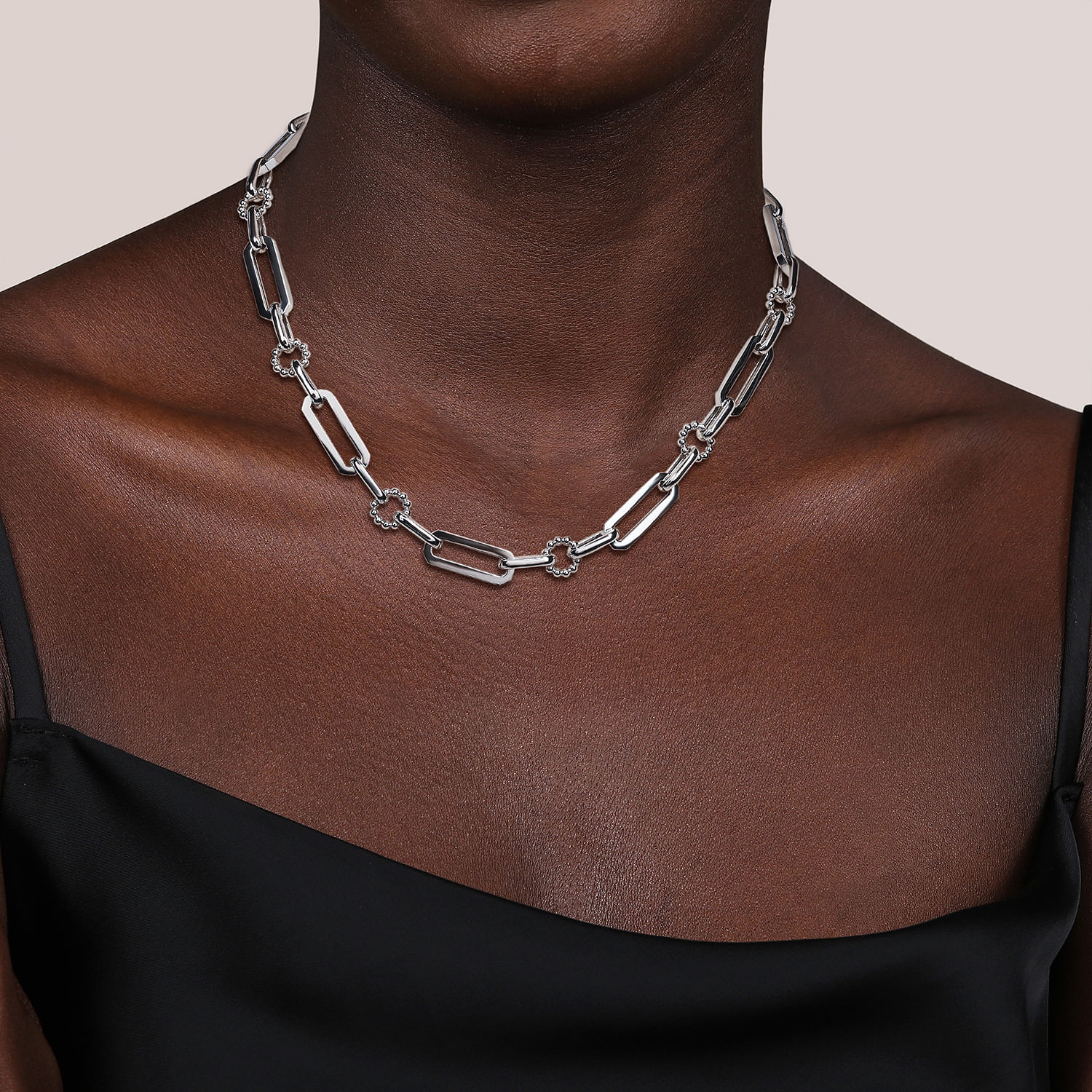 925 Sterling Silver Paper Clip Chain Necklace with Bujukan Connectors