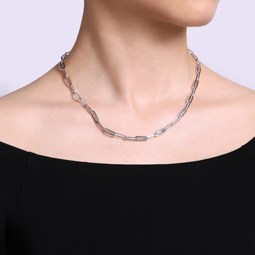 925 Sterling Silver Paper Clip Chain Necklace 925 Sterling Silver Paper Clip Chain Necklace