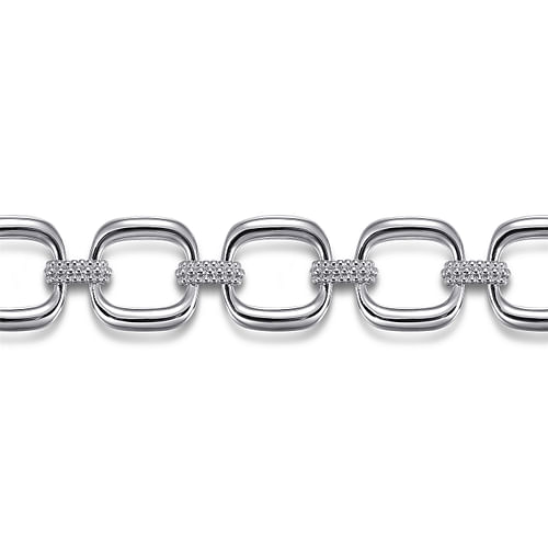 925 Sterling Silver Pavé Bujukan And Cushion Shape Link Chain Bracelet