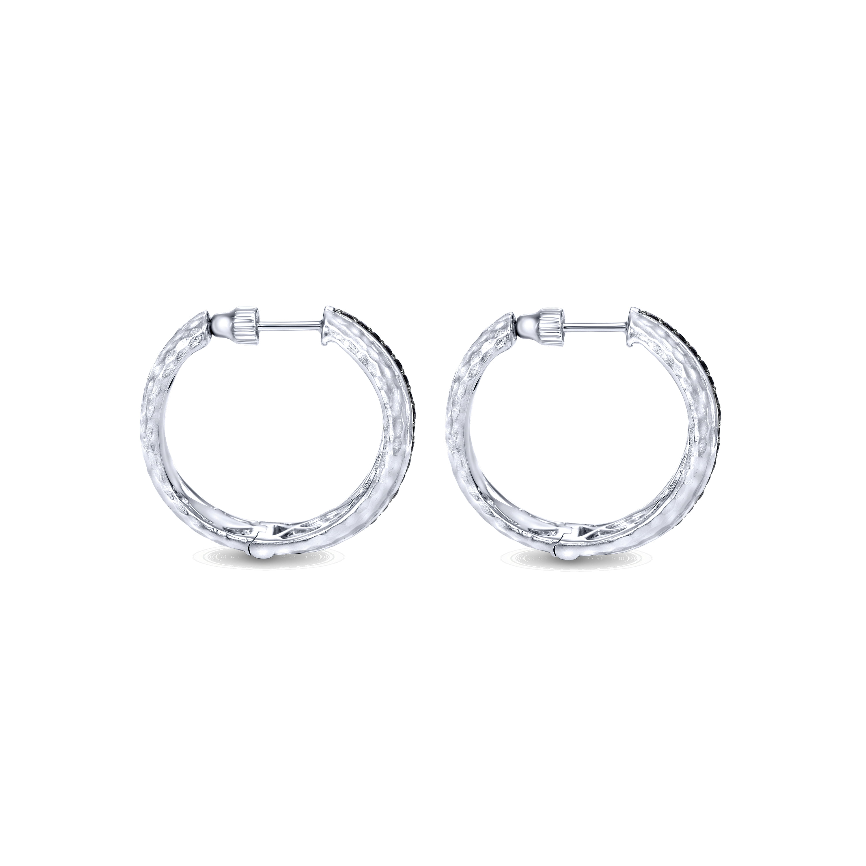 925 Sterling Silver Pavé Set 20mm Round Black Spinel Classic Hoop Earrings