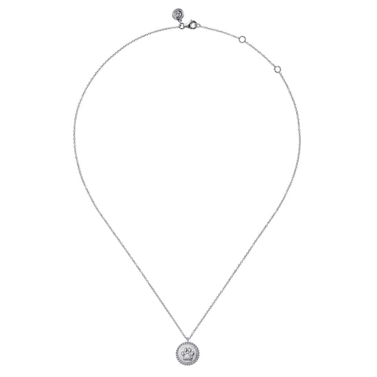 925 Sterling Silver Paw Print Pendant Necklace-Bujukan  angle 2