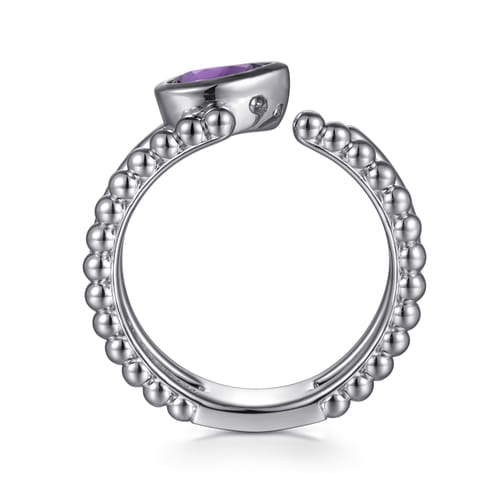 925 Sterling Silver Pear Amethyst Bujukan Open Ring