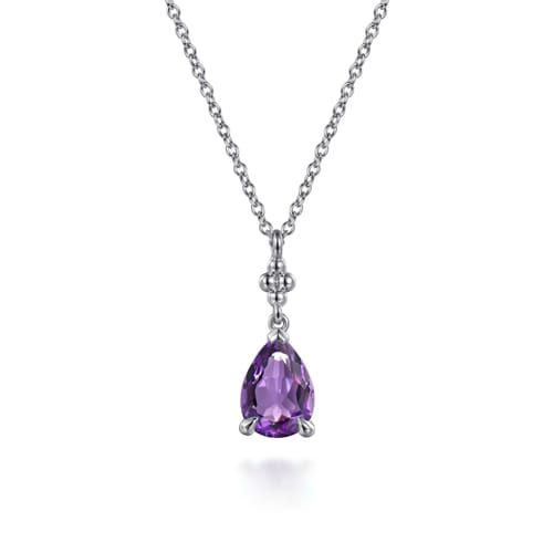 925 Sterling Silver Pear Amethyst Bujukan Pendant Necklace