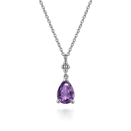Gabriel - 925 Sterling Silver Pear Amethyst Bujukan Pendant Necklace