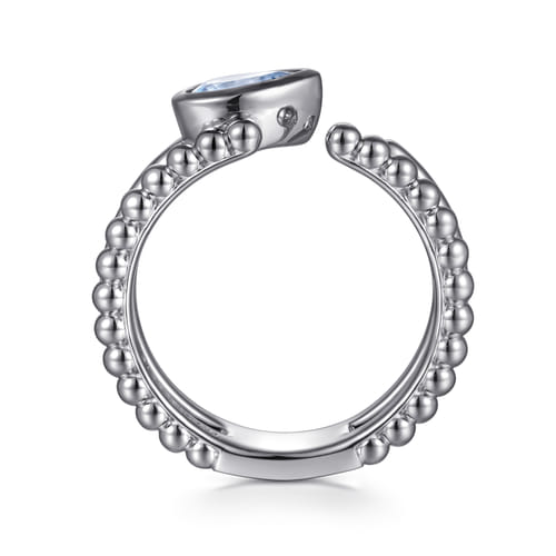 925 Sterling Silver Pear Aquamarine Bujukan Open Ring