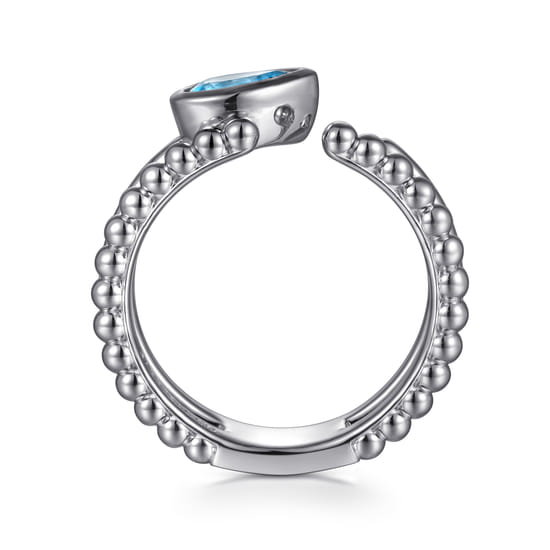 925 Sterling Silver Pear Blue Topaz Bujukan Open Ring angle 2 925 Sterling Silver Pear Blue Topaz Bujukan Open Ring angle 2