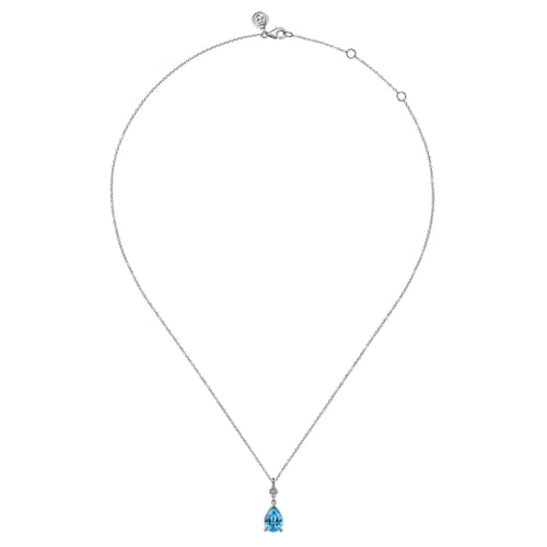 925 Sterling Silver Pear Blue Topaz Bujukan Pendant Necklace