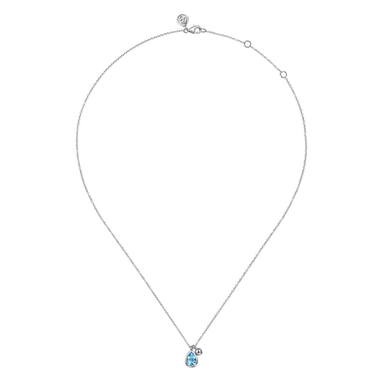 925 Sterling Silver Pear Blue Topaz Bujukan Pendant Necklace angle 2