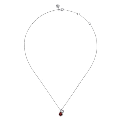 925 Sterling Silver Pear Garnet Bujukan Pendant Necklace