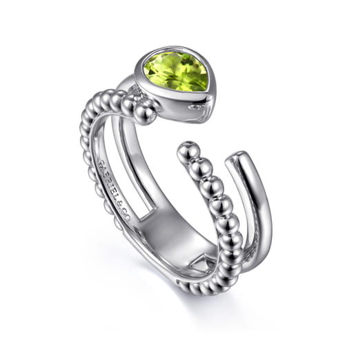 925 Sterling Silver Pear Peridot Bujukan Open Ring 925 Sterling Silver Pear Peridot Bujukan Open Ring