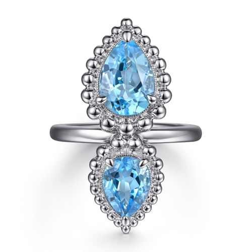 925 Sterling Silver Pear Shape Blue Topaz Bujukan Ladys' Ring