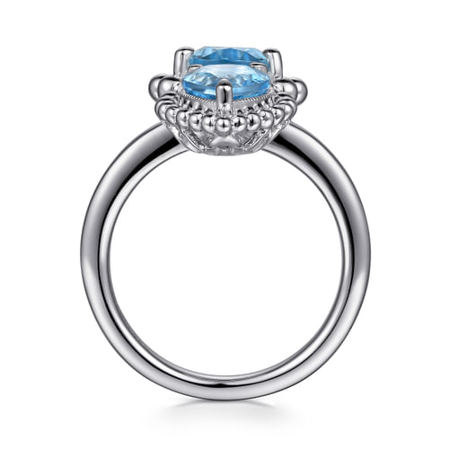 925 Sterling Silver Pear Shape Blue Topaz Bujukan Ladys' Ring