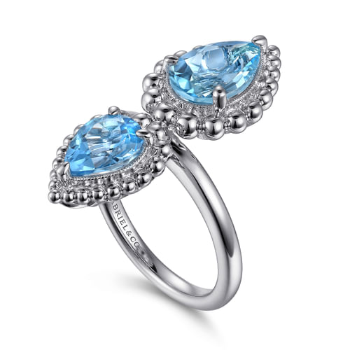 925 Sterling Silver Pear Shape Blue Topaz Bujukan Ladys' Ring
